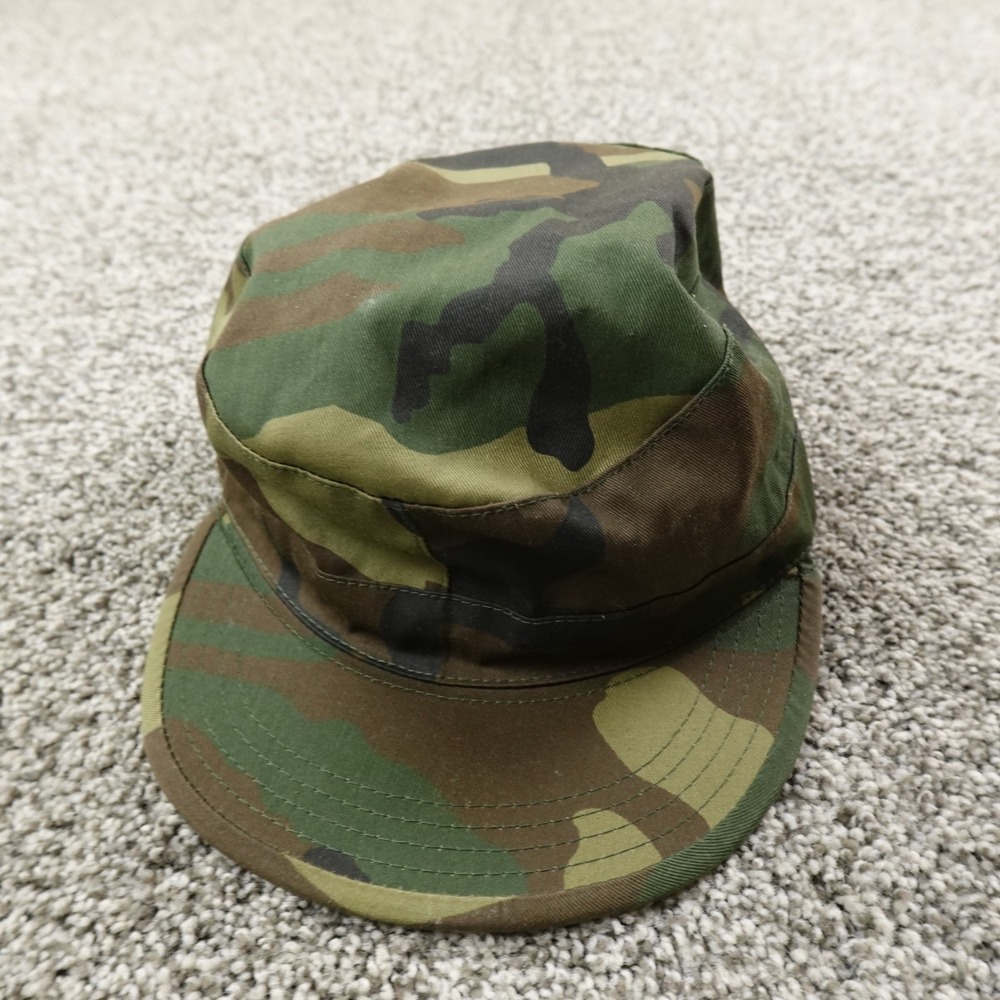 VTG Army Hat Mens Small 7 Green Woodland Camo Fitted Type II Combat Cap Military
